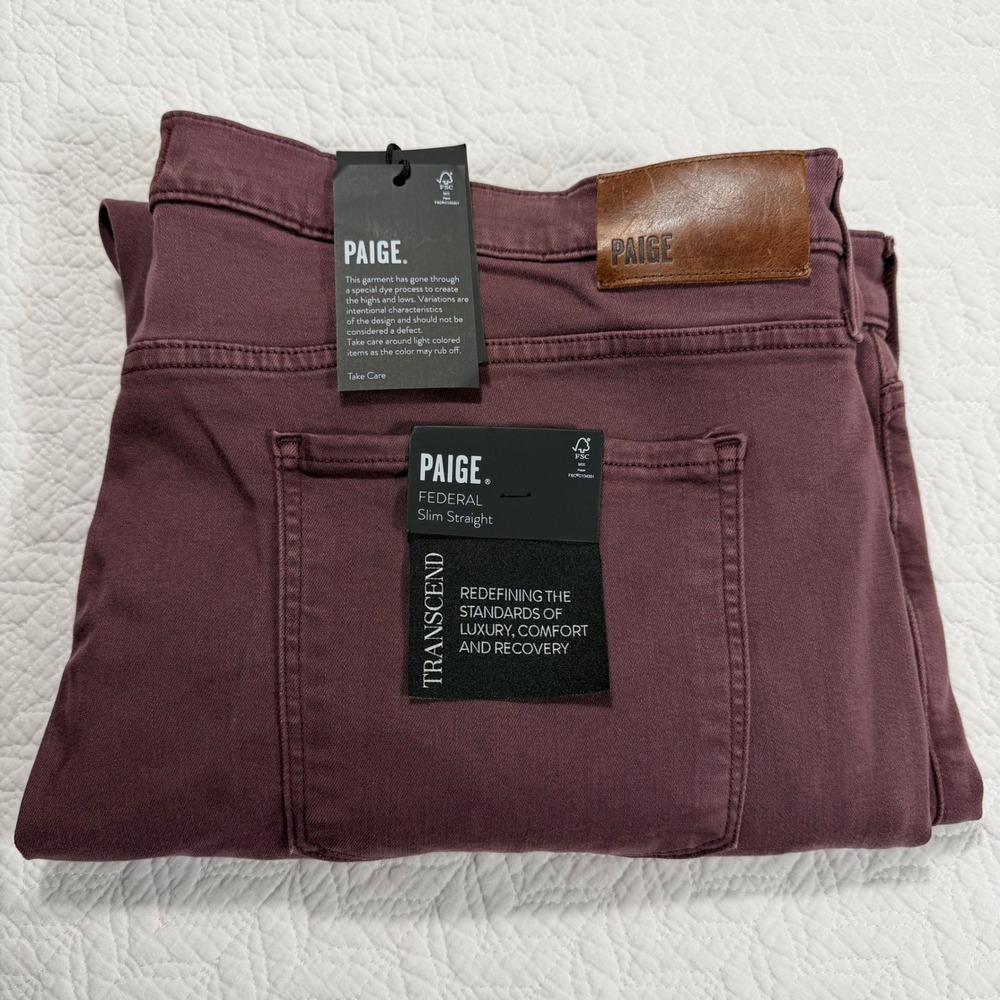 PAIGE Federal Slim Straight Jeans Men‎ Size 42x34 Vintage Rich Malbec Color NWT